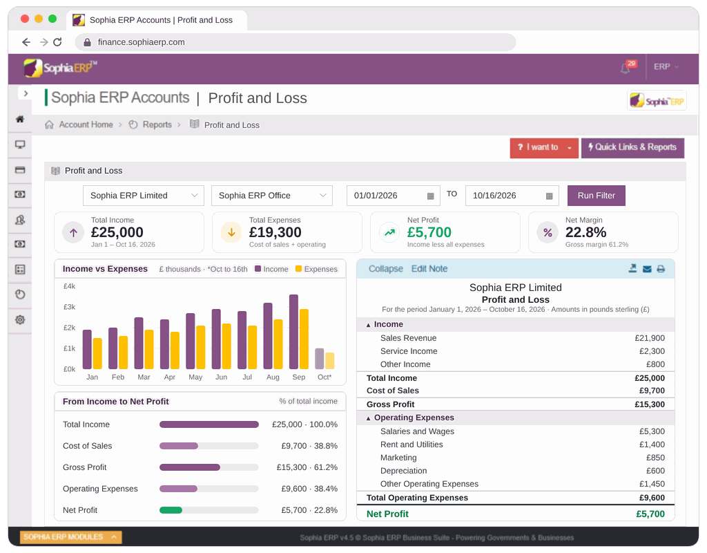 Sophia ERP Finance reporting interface